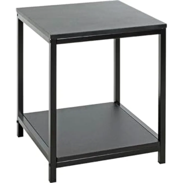 XXXL Beistelltisch, quadratisch, Schwarz, Metall und Holzwerkstoff, 40x50x40 cm, mit offenem Fach