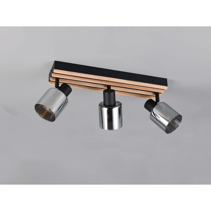 Deckenstrahler TRAVIA 3-flammig, Rauchglas Schwarz & Holzlamellen, Breite 52,5cm – Bild 6