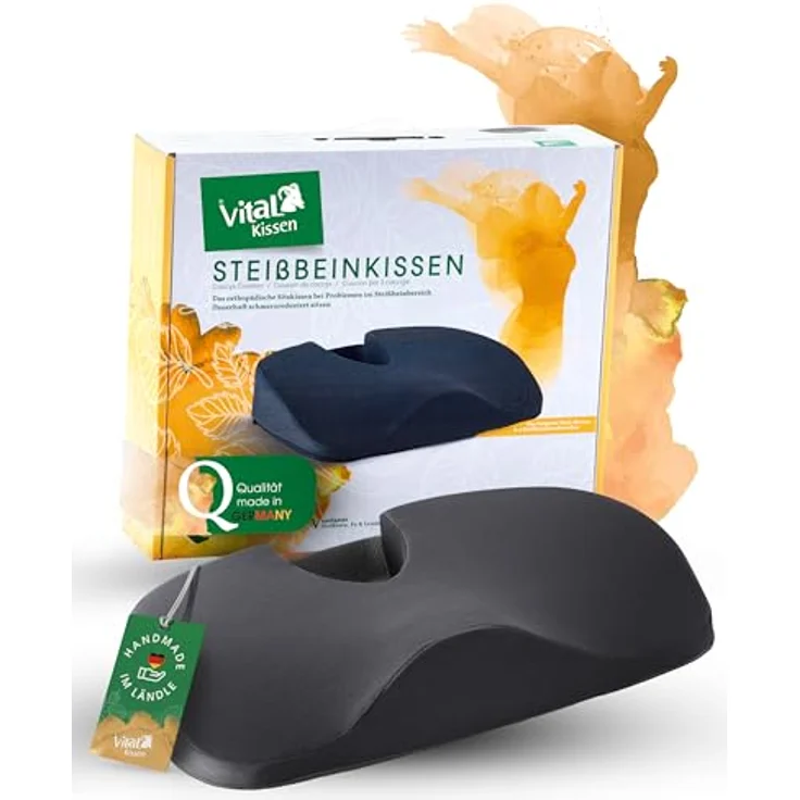 VitaL Kissen® Orthopädisches Steißbeinkissen schwarz 8 cm – Ergonomisches Keilkissen für Stuhl & Auto, schmerzlindern, rutschfest, ideal für Büro & Reisen – Bild 1