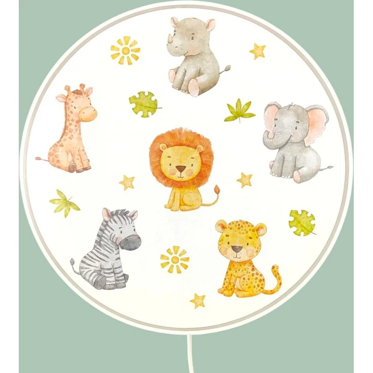 Kinderzimmer Wandlampe Safari Ø 25cm mit Schalter, Kabel, Stecker & E14 LED – Bild 6