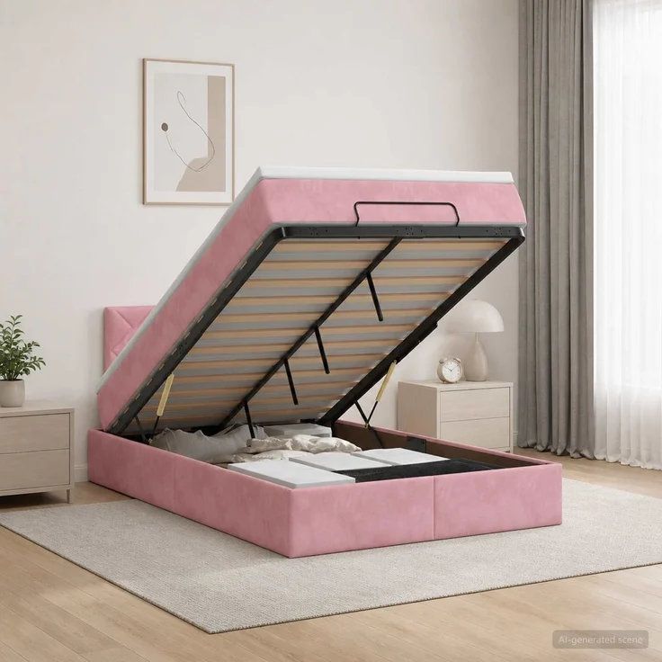 vidaXL Ottoman-Bett mit Matratze und LED Rosa 120 x 200 cm Samt 3457208 – Bild 4