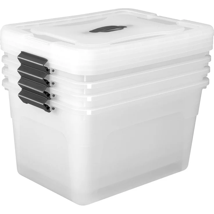 Juskys Aufbewahrungsbox mit Deckel, 4er-Set, stapelbar, Kunststoff transparent, 30 Liter – Bild 5