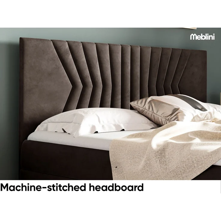 MEBLINI Boxspringbett BOTTI 200x200 cm mit Bettkasten – H4/Braun Samt Polsterbett - Gepolstert Doppelbett mit Matratze und Topper - Polsterbett mit Stauraum - Bett mit Kopfteil – Stauraumbett – Bild 4