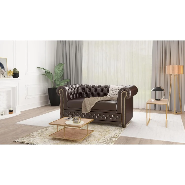 S-Style Möbel Chesterfield-Sofa Jeff, 2-Sitzer aus veganem Leder mit Holzfüßen, mit Wellenfederung – Bild 2