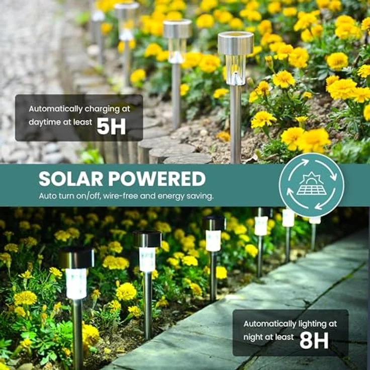 GIGALUMI Solarlampen für außen, Solarleuchten für Garten, 24 Stück, wasserdichte Solar Gartenleuchten für außen Garten, Balkon, Terrasse, Rasen, Wege (kaltweißen) – Bild 8