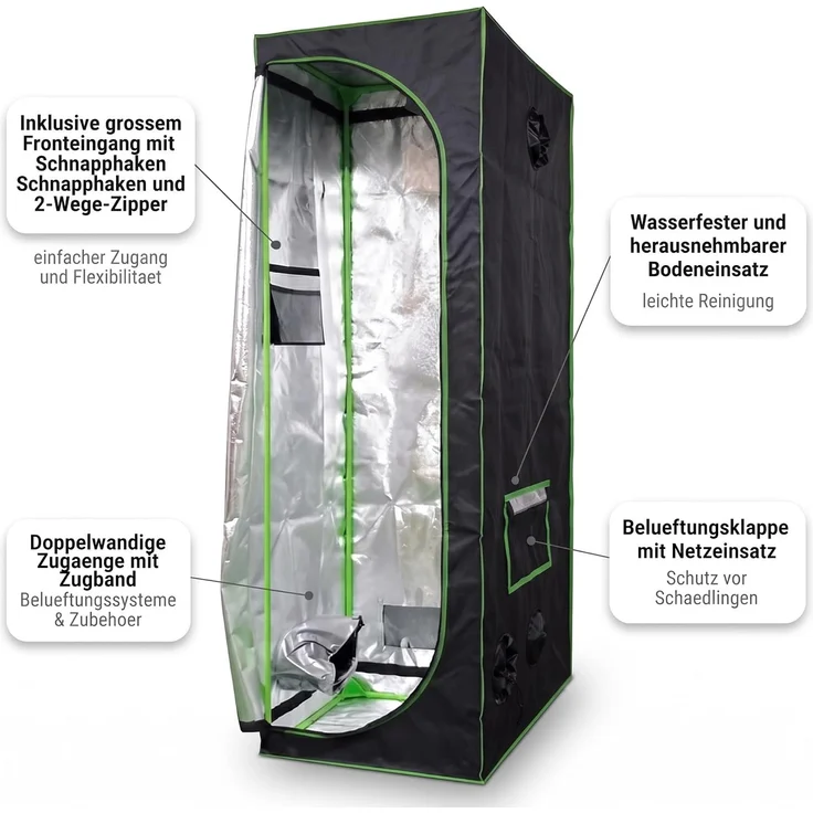 Growbox Gewächshaus Indoor Pflanzenzelt Zuchtzelt Growroom Zuchtschrank Darkroom Zimmergewächshaus Growschrank - 60x60x220 cm – Bild 5
