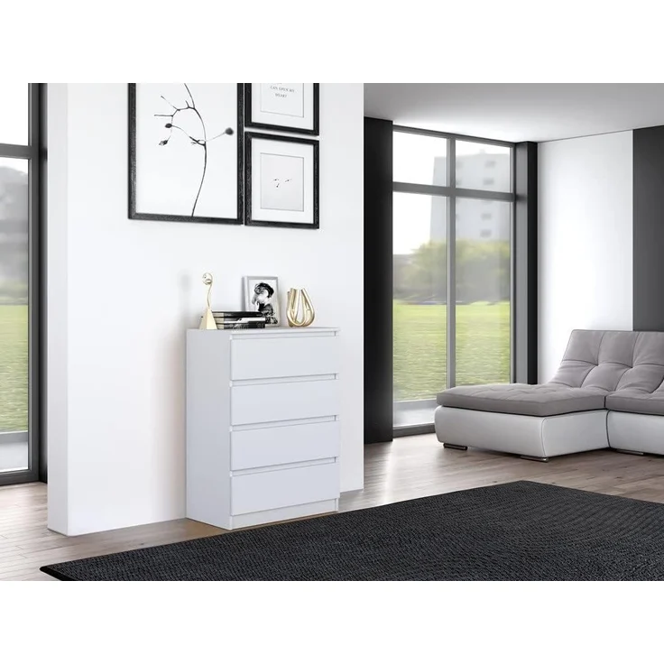 Home Collective Kommode weiß Schubladen, Schlafzimmer Flur kleiner Nachttisch, Schrank, Sideboard, Highboard, Breite 70 cm Höhe 97cm mit vier Schubladen – Bild 4