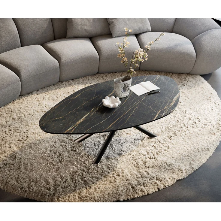 Couchtisch Edge Organisch 140x76 cm Keramik Laminam® Noir Desir Braun Sarity Metall Schwarz – Bild 4
