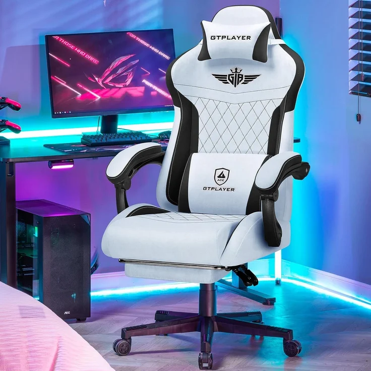 GTPLAYER Gaming-Stuhl Stoff Gaming Chair Ergonomisch Bürostuh PC Stuhl, 150kg Belastbarkeit, Schreibtischstuh mit Federsitzkissen und Fußstütze – Bild 2