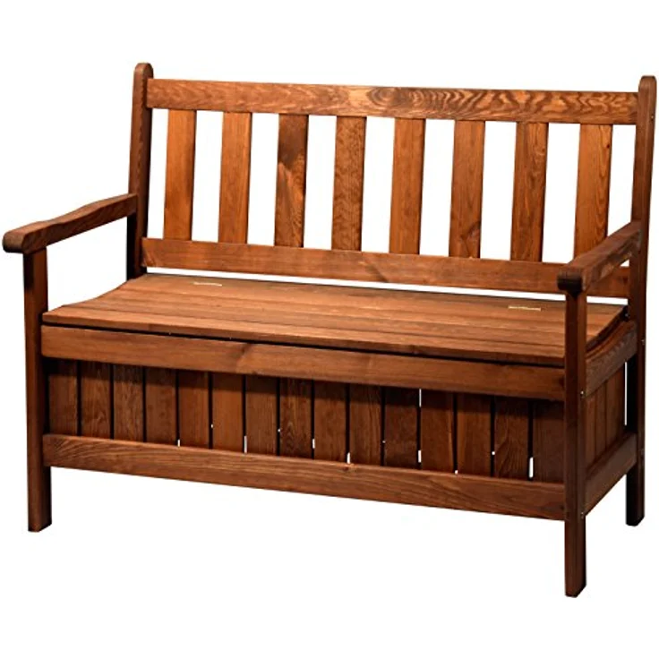 Dobar Gartenbank 2-Sitzer aus geöltem Kiefernholz in Braun mit Stauraum, 89 x 115 x 58 cm, FSC®-zertifiziert – Bild 1