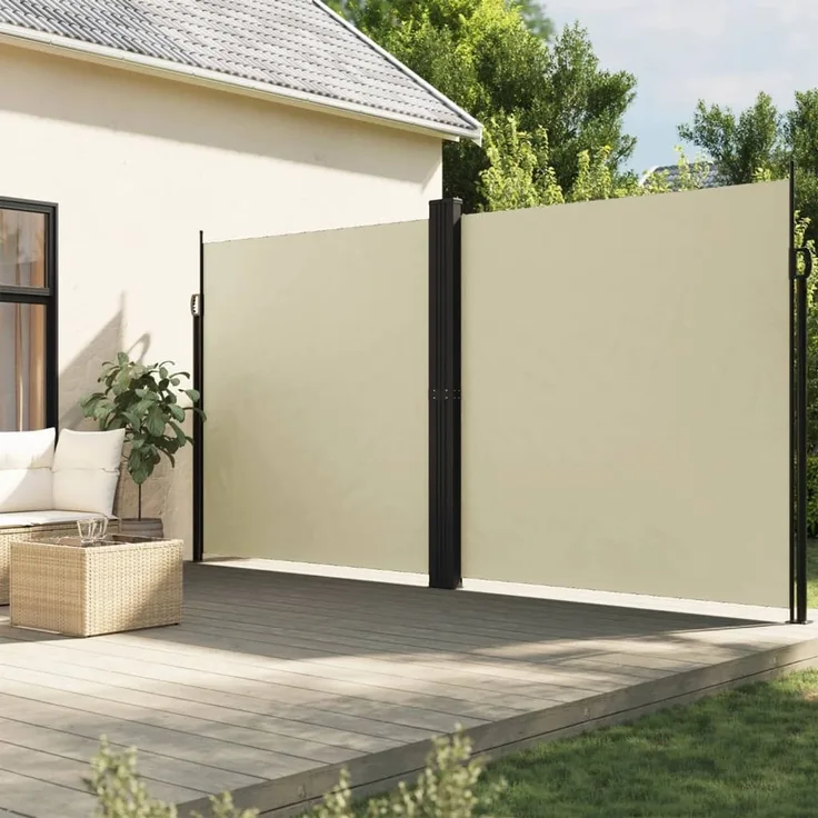 Seitenmarkise Ausziehbar, Balkon Sichtschutz Creme 200x1000 cm