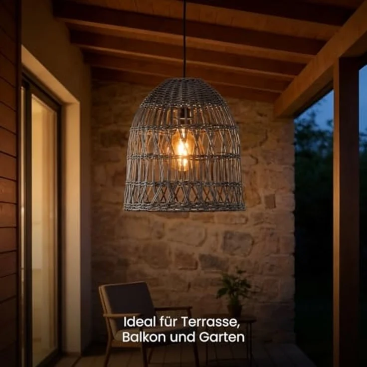 STAR TRADING Lampenschirm Lampenschirm Rattanstil KNUTE wetterfest Kunststoff grau D: 30cm – Bild 6