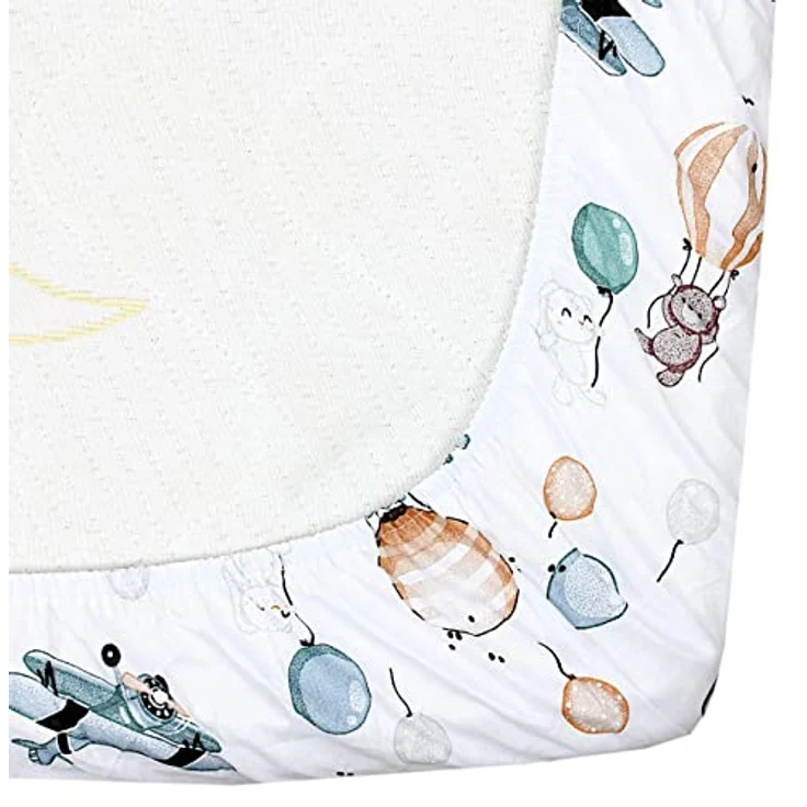 TupTam Spannbettlaken Baby, für Babybett/Kinderbett, 2er Pack, Füchse im Flugzeug / Grün, 70 x 140 cm – Bild 8