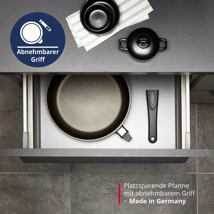 MEISTERKOCH Bratpfanne 28 cm, Induktion, Antihaft, abnehmbarer Griff | 7 cm hoher Rand, 3,6l Volumen | Made in Germany | Profi-Pfanne, 4-lagige Titanium-Versiegelung | spülmaschinengeeignet – Bild 1