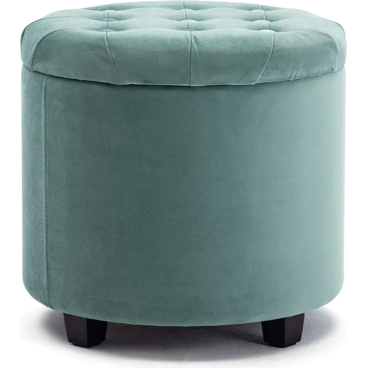 HNNHOME Sitzhocker mit Stauraum, Sitzwürfel mit Deckel, Sitztruhe, Fußbank Truhen Aufbewahrungsbox, Wolken Samt, 45 cm runder Massivholz, 45 L, 45 x 45 x 43 cm (Hellgrün, Samt)