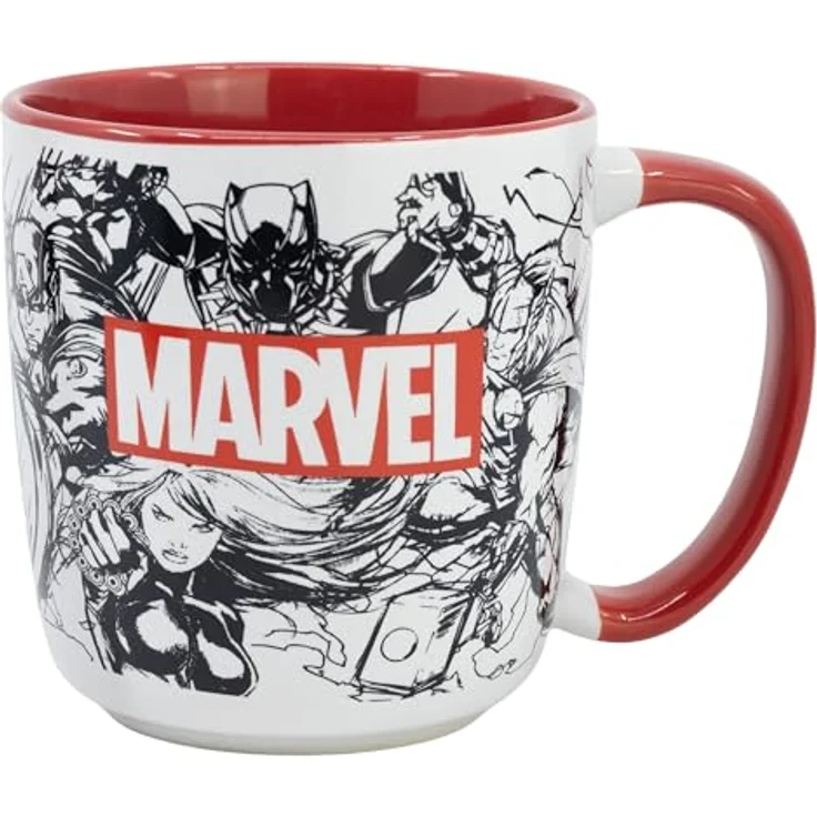 Stor Tasse Motiv Marvel, 380 ml Keramik Tasse in rot/weiß, spülmaschinen- und mikrowellengeeignet – Bild 1