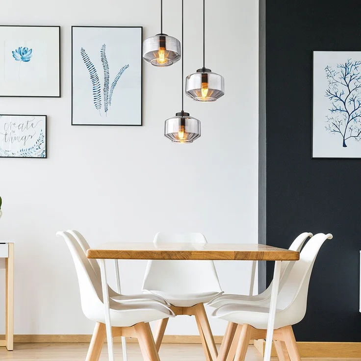 Hängeleuchte, 3-flammig, Metall Glas, schwarz rauch, H 120cm – Bild 10