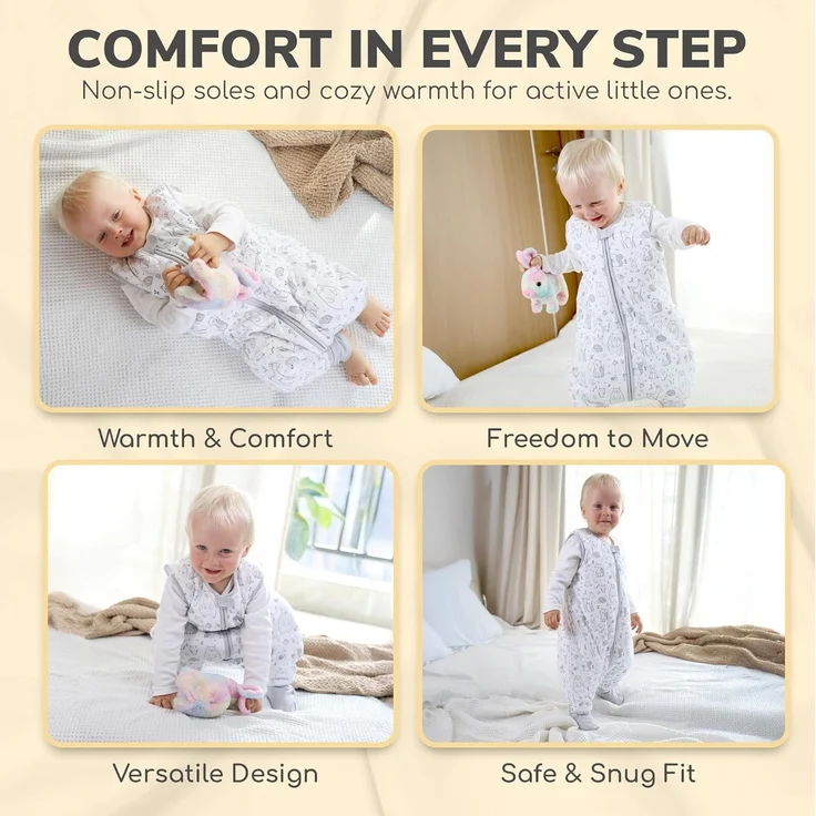 Baby Schlafsack mit Füße 1.0 TOG, Ganzjahres Schlafsack, Bio-Baumwolle Baby Schlafsäcke ohne Ärmeln Babyschlafsack mit Beinen für Säugling Kinder Junge Mädchen, 1er Pack, 70cm (Baby Höhe 80-90cm) – Bild 4