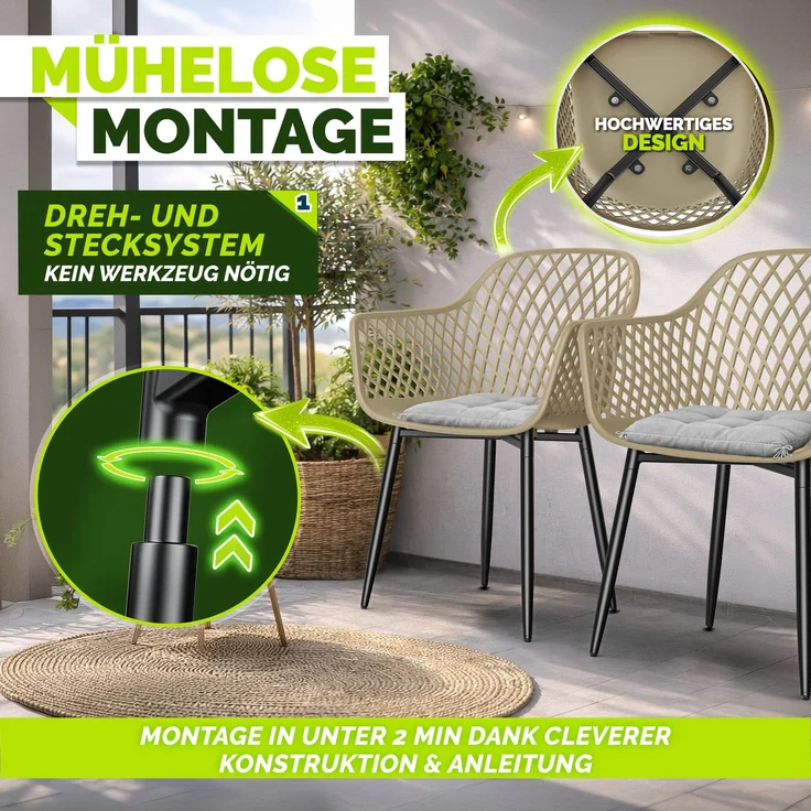 tillvex® Gartenstuhl 6er Set Wetterfest mit Armlehne | Outdoor Stühle bis 120kg belastbar | Gartenstühle UV-beständig | Terrassenstuhl Gartenmöbel Terrasse Balkon Outdoor Garten – Bild 9