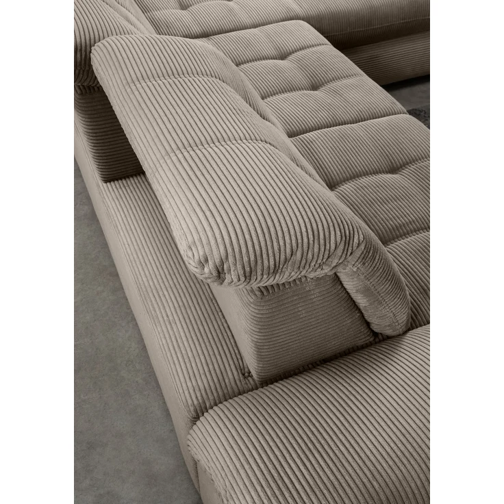 Polsterecke >Devland< Schlaffunktion, Stauraum, Cord grau-braun - 273x105x189cm (BxHxT) – Bild 5