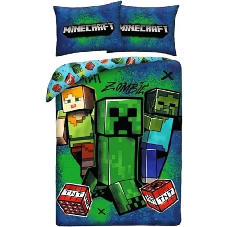Minecraft Bettwäsche Set aus Mikrofaser Bettdeckenbezug 140 × 200 cm mit 70 × 90 cm Kissenbezug