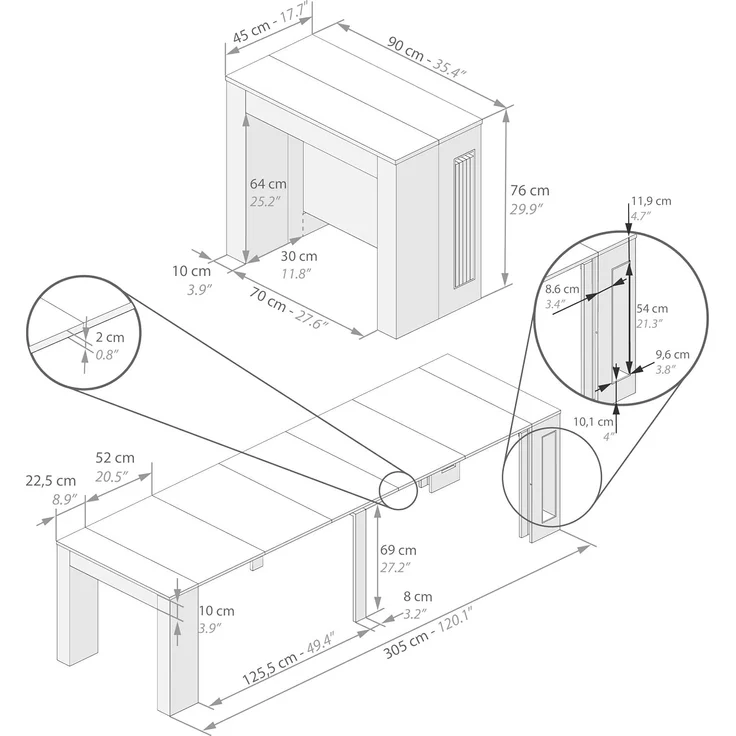 MOBILI FIVER, Ausziehbarer Konsolentisch mit Verlängerungen, Easy, Esche, weiß, Laminiert/Aluminium, Made in Italy – Bild 3