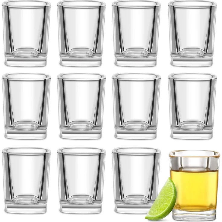 Praknu Schnapsglas 12 Schnapsgläser Eckig aus Glas 6cl - Spülmaschinenfest - Standfest, 12-tlg, Glas, Spülmaschinenfest - Standfest dank dickem Boden - Pinneken, Pinnchen