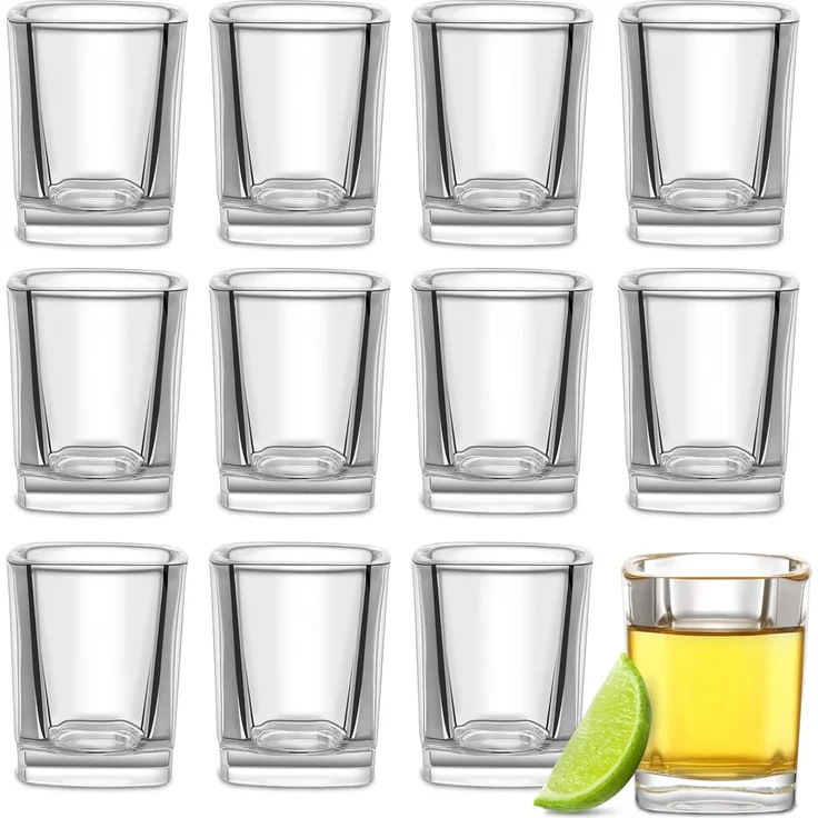 Praknu Schnapsglas 12 Schnapsgläser Eckig aus Glas 6cl - Spülmaschinenfest - Standfest, 12-tlg, Glas, Spülmaschinenfest - Standfest dank dickem Boden - Pinneken, Pinnchen – Bild 1