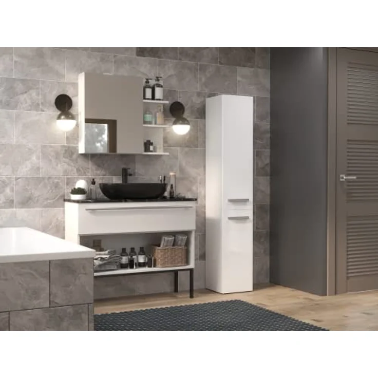 ibonto Hochschrank Badezimmerschrank mit langen Türen - Platzsparender Badschrank – Bild 5