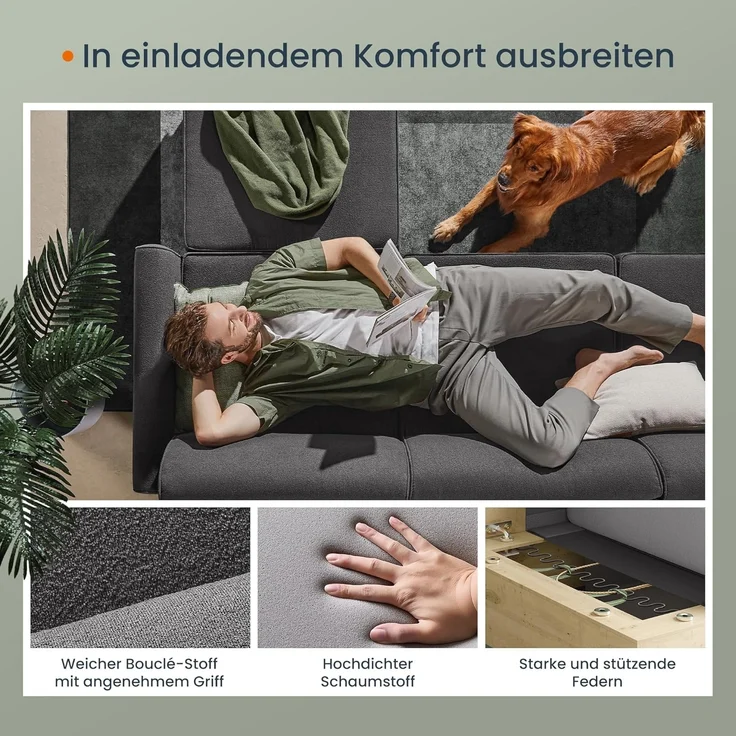 Songmics HOME - Modulares Sofa, U-förmiger Couch, 5-Sitzer, Schlafsofa mit Fußmodulen, Tiefe Sitze, hohe Füße, modern, für Wohnzimmer, schiefergrau LCS063G01 – Bild 5