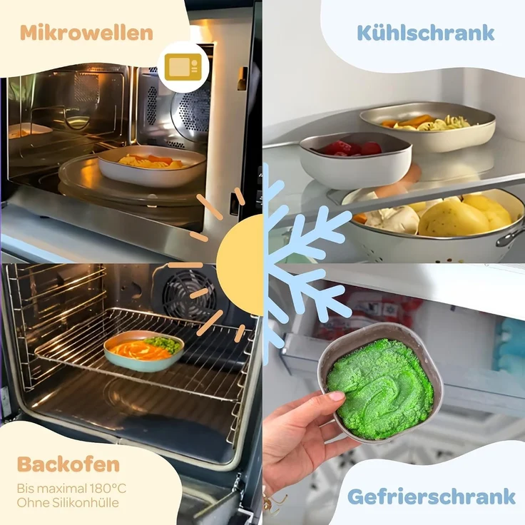 BÉABA Baby-Essensset Edelstahl 3-teilig – Glas + 2 Teller mit Silikonhülle, Mikrowellen- & Spülmaschinengeeignet, Leicht, Bruchsicher & Rutschfest – Farbe Barbapapa – Bild 5