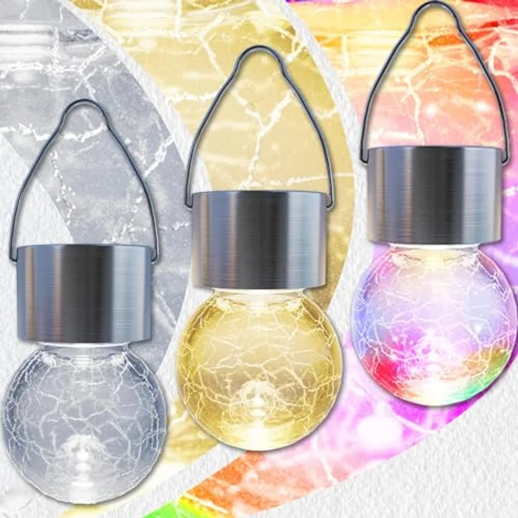 GIGALUMI 12 Stück Solar-Außenleuchten, Solar-Hängeleuchten für Weihnachtsdekoration, rissiges Glas, Solarleuchten für den Außenbereich, wasserdicht für Garten, Hof, Zaun, Baum (warmweiß) – Bild 9