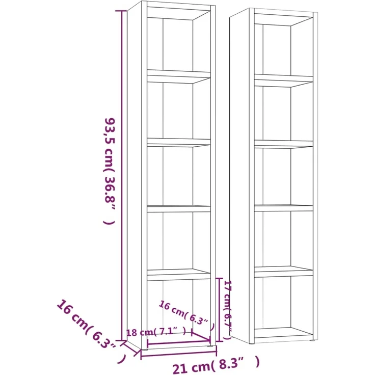 vidaXL CD-Regale 2 Stk. Schwarz 21x16x93,5 cm Holzwerkstoff 802697 – Bild 5