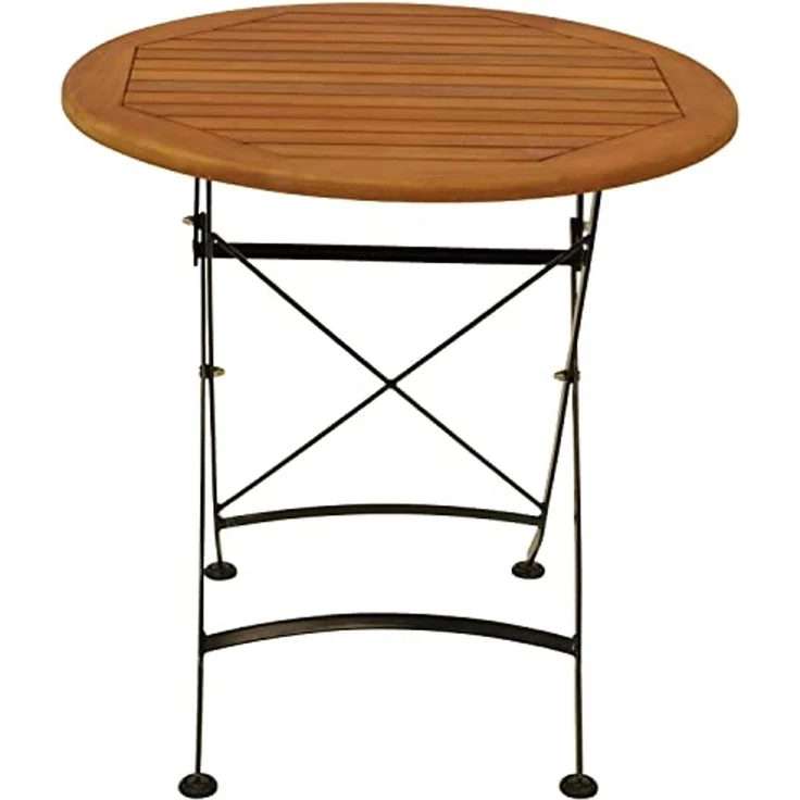 DEGAMO HOFGARTEN Klapptisch, Stahl + Eukalyptus, schwarz/braun, 75cm rund – Bild 3