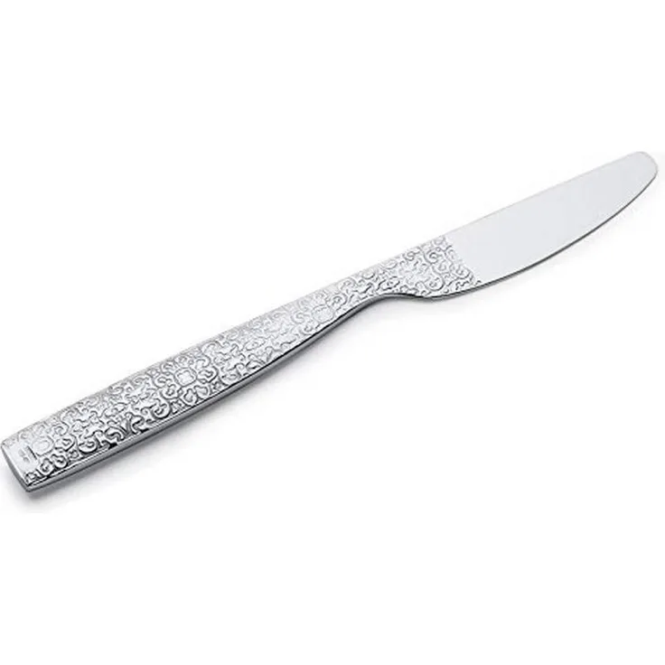 Alessi Dessertmesser in 18-10 Stahl Aisi 420 Hochglanzpoliert mit Reliefdekor, Silber, 3 x 22 x 5,5 cm, 6er-Set