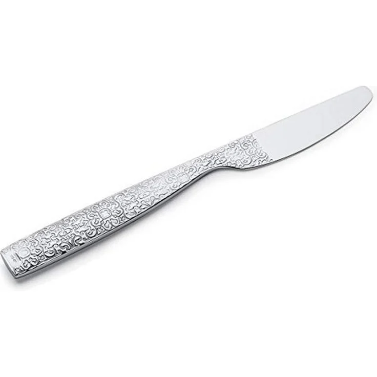 Alessi Dessertmesser in 18-10 Stahl Aisi 420 Hochglanzpoliert mit Reliefdekor, Silber, 3 x 22 x 5,5 cm, 6er-Set – Bild 1