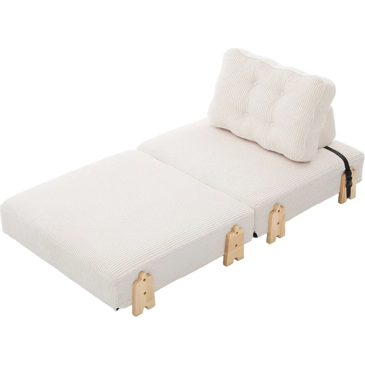 Schlafsessel aus Cord, klappbar mit Holzgestell, 90x86x84 cm, Beige – Bild 6