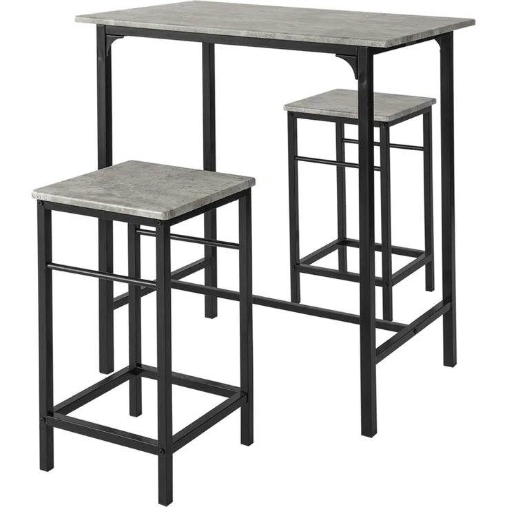 SoBuy OGT10-HG Bartisch-Set mit 2 Hockern, MDF, PVC-Beschichtung, Grau, 80 x 88 x 50 cm