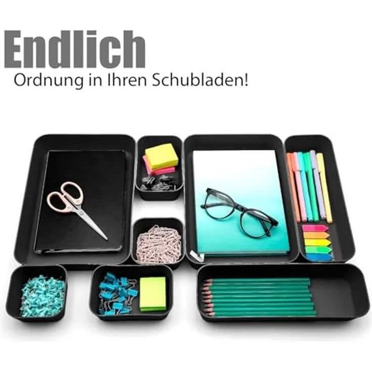 BigDean Organizer Schubladen Organizer mit 8 Fächern in Schwarz (Set, 1 St, 8 tlg), Küche (Lebensmittelecht), Schreibtisch, Büro – Bild 7