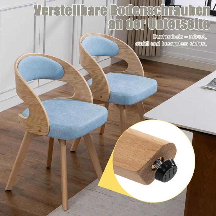 LVHOM Esszimmerstuhl 360° drehbar, 2er Set, Polsterstuhl aus Leinen und Massivholz, Küchenstuhl gepolstert, ergonomischer Schalenstuhl mit Armlehne, bis 150 kg – Bild 4