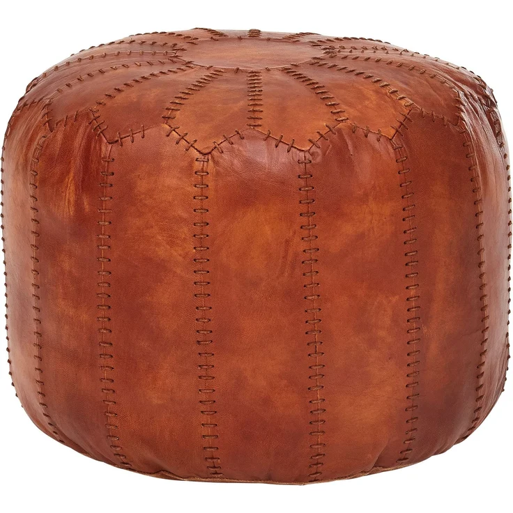 Wohnling Pouf, Ottomane, Sitzhocker, Echtleder Braun 52 x 40 x 52 cm – Bild 2