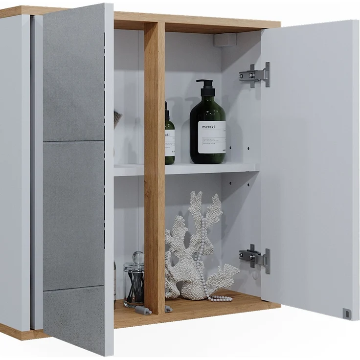 Badspiegelschrank Didi Weiß/Artisan 60 x 60 cm mit zwei Spiegeltüren Vicco – Bild 6