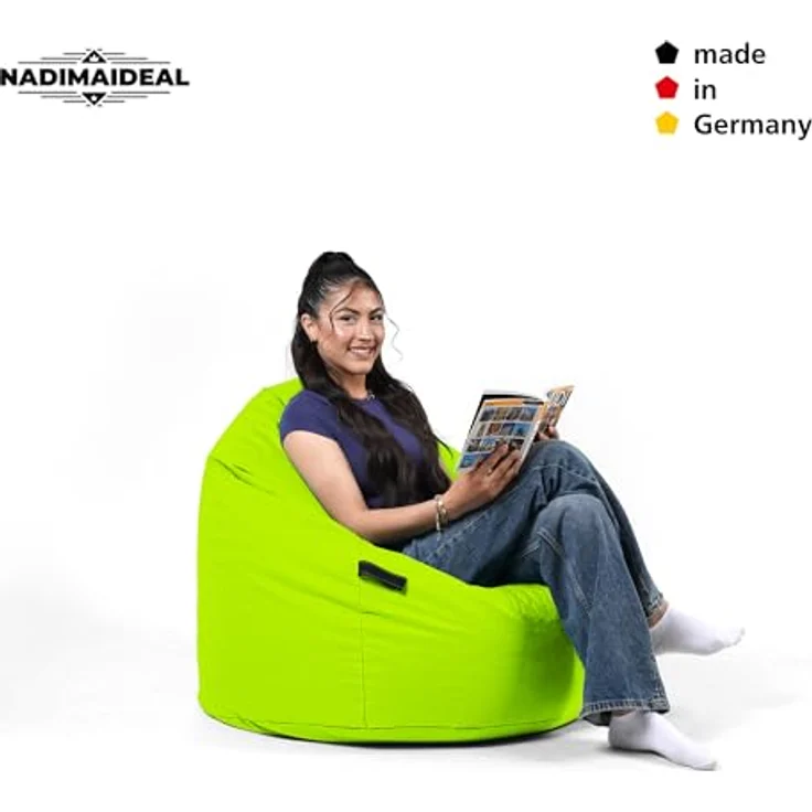 Nadimaideal Sitzsack Tropfenform Kastanie | Bodenkissen für Kinder & Erwachsene | Indoor & Outdoor | Gaming Sitzsack - Sitzkissen - Beanbag | Füllung EPS Perlen (Kiwi, XXL-Durchmesser 88 cm) – Bild 8