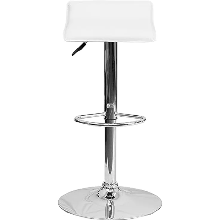 Flash Furniture Barstuhl, höhenverstellbar, modern, Vinyl, mit stabilem Sitz in Wellenform und Chrombasis, Hardwood-Mikrofaser, Weiß, 2 Stück – Bild 7