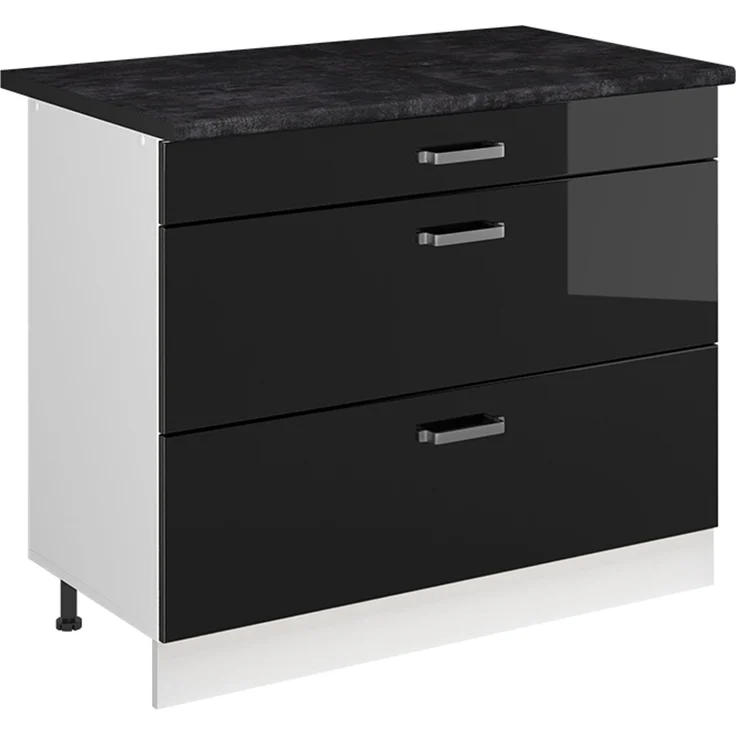 Küchenunterschrank R-Line Schwarz Hochglanz/Weiß 100 cm Arbeitsplatte Anthrazit Vicco – Bild 1