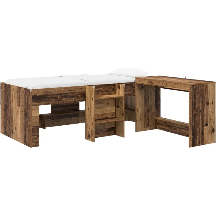 vidaXL Hochbett mit Schreibtisch für Kinder Altholz 90 x 190 cm 3423476 – Bild 2