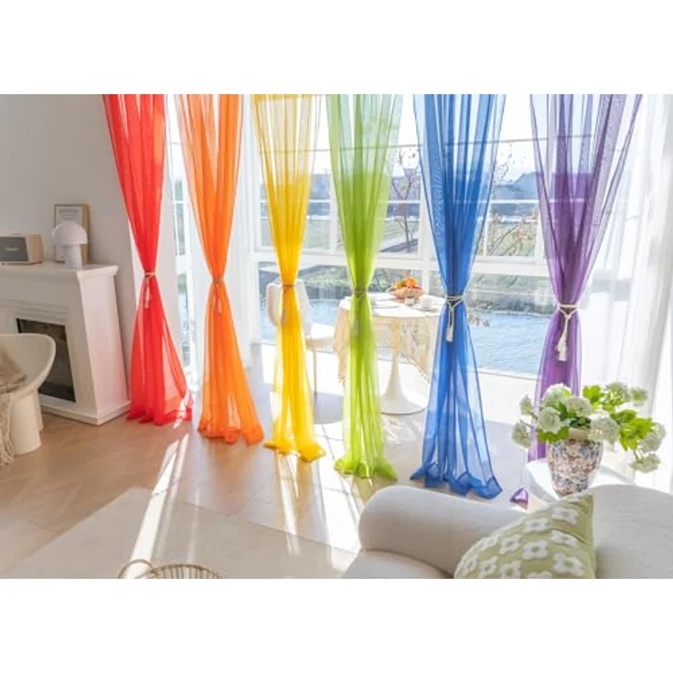 WPM 6-teiliges Regenbogen-Fenstervorhang-Set für Spielzimmer, Kinderzimmer, Schlafzimmer, Limettengrün, Orange, Rot, Weiß, Hellgelb, Marineblau, Vorhänge für Kinder (213,4 cm lang) – Bild 6