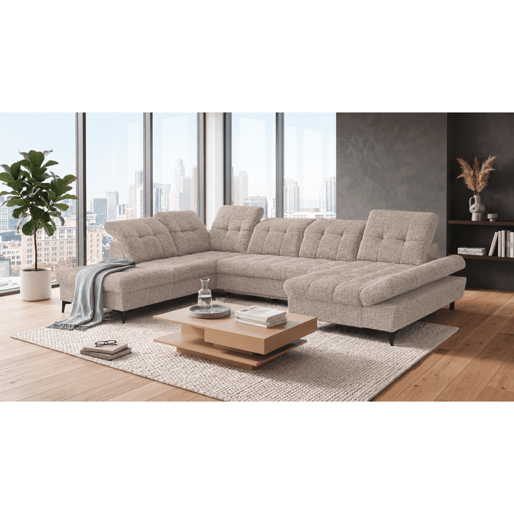 Wohnlandschaft Mercy von ED Exciting Design mit Schlaffunktion und Bettkasten im Glow Flachgewebe