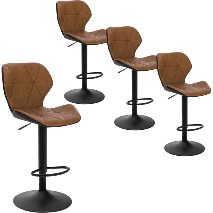 EUGAD 0662BY-4 4X Barhocker Bistrohocker Designer Hocker Tresenhocker Retro höhenverstellbar und 360° drenbar mit Rückenlehne aus Kunstleder Metall Braun