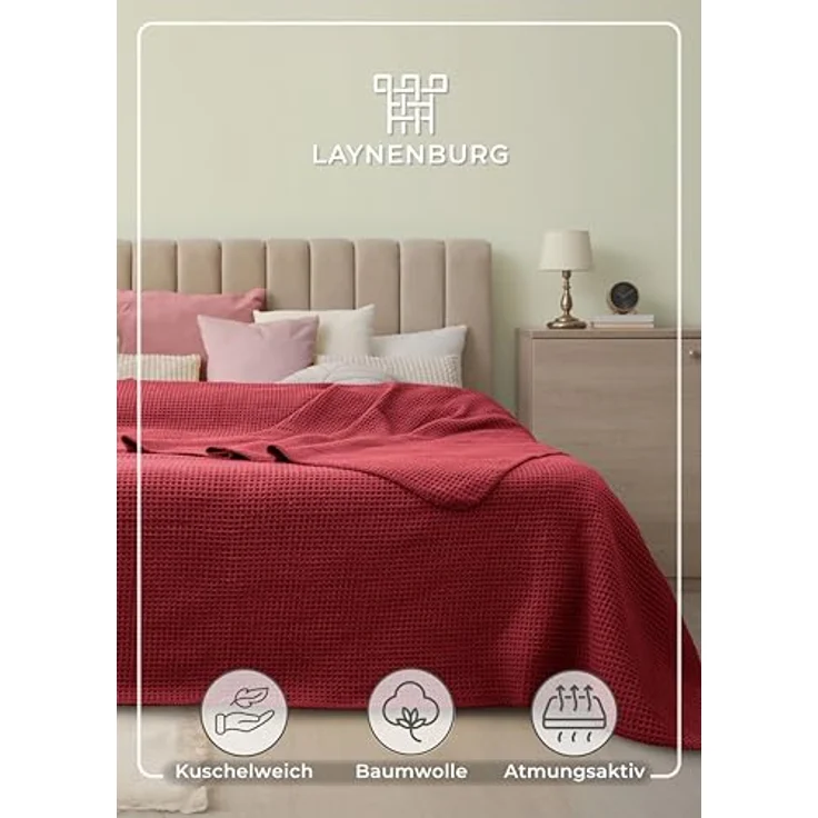 Wohndecke Wohndecke Waffelpique aus Baumwolle - Kuscheldecke, Baumwolldecke -, Laynenburg, Decke als Sofa-decke, Couchdecke, Wolldecke aus Baumwollmix – Bild 3